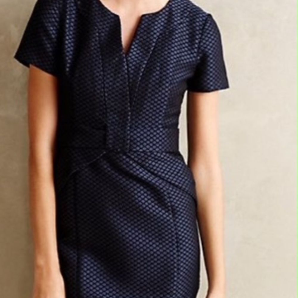 EUC Maeve Anthropologie Diamond Dot Pencil Dress - Navy - 2